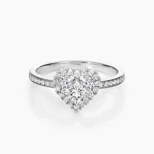 10K White Gold Halo Set 0.92CT Heart & Round Cut Lab Grown Diamond Wedding Ring - Picture 1 of 5