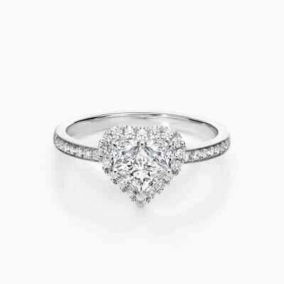 10K White Gold Halo Set Princess & Round Lab Grown Diamond Heart Shaped Ring - Image 1 of 4