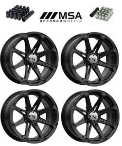 Set of (4) 14x7 MSA M12 Diesel Gloss Black Wheels - Polaris 4x156 w/ Lugs - Picture 1 of 1