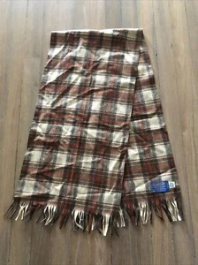 Vintage Pendleton Plaid Wool Scarf Brown Made In USA Fringe - Picture 1 of 3