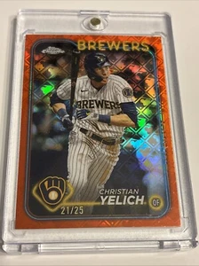 Christian Yelich 2024 Topps Chrome logofractor Orange Parallel #21/25 - Picture 1 of 3