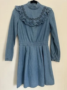 Paris Atelier & Other Stories Blue Light Wash Ruffle Stitch Long Sleeve Dress - Picture 1 of 8
