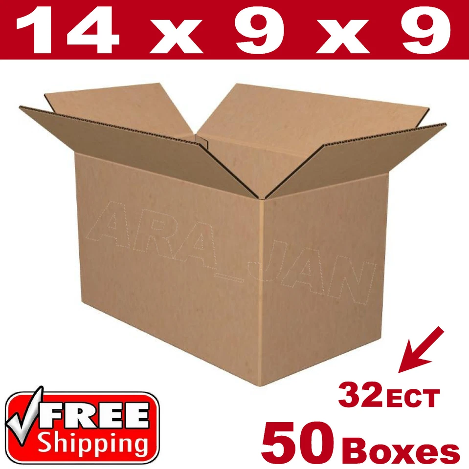 50 - 14x9x9 Cardboard Boxes Mailing Packing Shipping Box 32ECT Corrugated Carton - Image 1 of 1