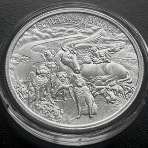 1 oz .999 Fine Silver RAINBOW BRIDGE Cat Themed Series BU round - Picture 1 of 7