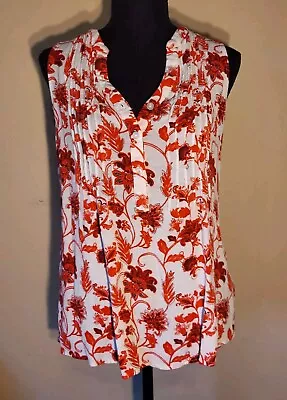 Market & Spruce Sleeveless Polo Top Shirt Red Floral LARGE Vneck Button - Image 1 of 4