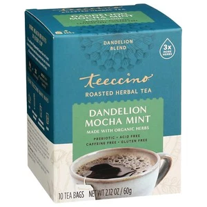 Teeccino Roasted Herbal Tea Dandelion Mocha Mint 10 Bag - Picture 1 of 6