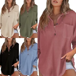 Ladies Sweatshirt V Neck Pullover Women Holiday Warm Long Sleeve Tops Boyfriend - Picture 1 of 27
