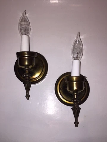 Vintage Thomas Industries MCM Hollywood Regency Brass Wired Sconces Made In USA Cover
