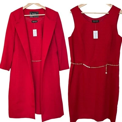 NWT John Meyer Womens 2 Pc Red Textured Dress Suit Coat Size 16 Belt Career - Image 1 of 4