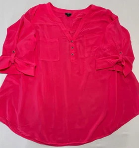 2022 Torrid Harper Womens 5X Pink 3/4 Roll Tab Sleeve Pullover Blouse Rayon - Picture 1 of 7