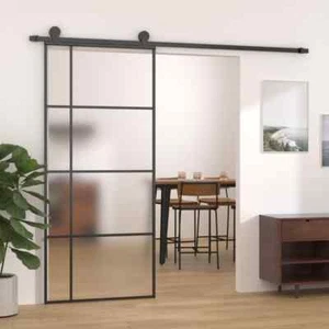 Sliding Door Frosted ESG Glass and Aluminium 90x205 cm Black vidaXL - Picture 1 of 5