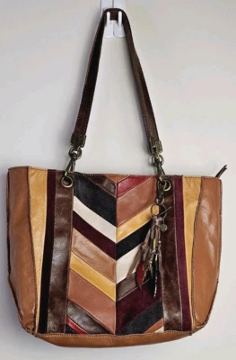 Bolso de Mano Cartera Estilo Retro The Sak Cuero Indio Tostado Multicolor Rayas Retazos Foto 1 de 4