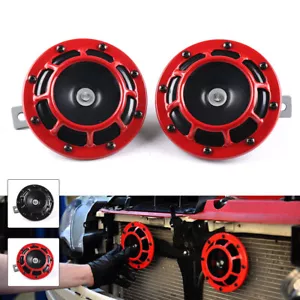 2pcs 12V 115dB Hella Super Loud Compact Electric Blast Tone Car Air Horn Kit Red - Picture 1 of 5
