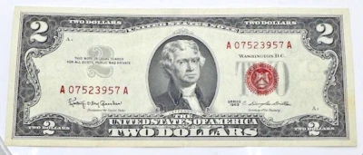 1963 $2 UNCIRCULATED RED SEAL NOTE A 07523957 A - Image 1 of 2