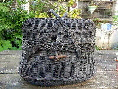 Panier ancien Osier Vannerie Napoléon III panier à couvercle de Marché bon état - Photo 1/4