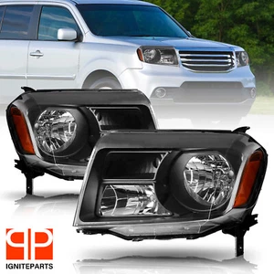 For 2012 2013 2014 2015 Honda Pilot Halogen Amber Black Headlights Pair - Picture 1 of 8