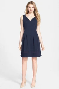New Taylor Dresses Pique Knit Fit & Flare V Neck Sleeveless Dresss Size 10 Navy - Imagen 1 de 4