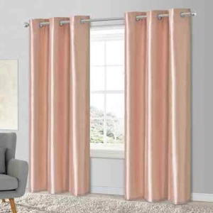 Curtains Lined Eyelet Pair of Pink Satin Effect Plain Woven 228 x 228 cm Morea - Picture 1 of 23