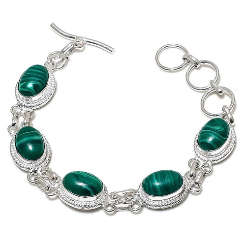 VALENTINO Bracciale bigiotteria fatto a mano argento sterling 925 pietra preziosa malachite verde misura 7 8"