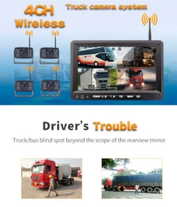 7'' Wireless Rear View DVR Quad Monitor 4x Backup Camera For Truck RV CCD 1080P - Picture 1 of 17