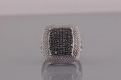 Anillo TGGC Plata Esterlina Negro Blanco Diamante Acentuado llamativo 925 Talla: 7 Foto 1 de 4