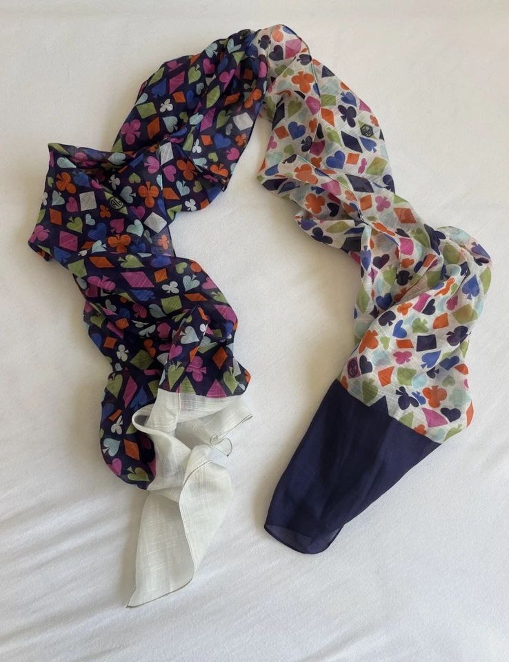 Bufanda de Seda Jonathan Adler - XL Cuadrada Casa de Tarjetas Diseño Azul Marfil Foto 1 de 4