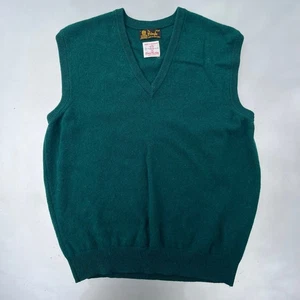Green Cardigan Scotland Dark green 100% wool vintage sweater vest wool - Picture 1 of 9