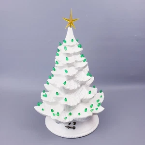 Vintage weiße Keramik Baum 1978 Albertas Formen grüne Lichter Spieluhr im Sockel - Bild 1 von 14