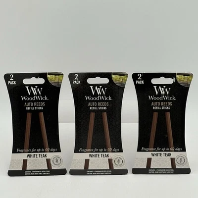 3x WoodWick Auto Reeds Refill Sticks White Teak Scent 2-Pack Each Car Freshener - Image 1 of 3