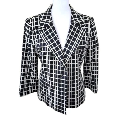 Chaqueta Classiques Entier Negro Blanco Patrón Dos Botones Mezcla Algodón Abrigo Talla M Foto 1 de 4