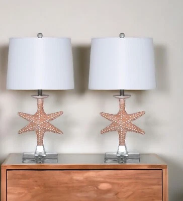 Set of Two 28" Clear Table Lamp With White Drum Shade - Image 1 of 4