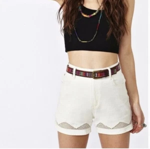 MinkPink Mink Pink Ivory Mesh Denim Shorts Medium - Picture 1 of 10