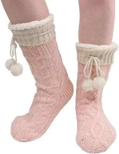 Jane & Bleecker Women's Pink White Pom Poms Slipper Socks Size S/ M NWT - Picture 1 of 3