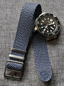 Single Pass Perlon Watch Strap / Blue Grey Weave / Stainless Crown buckle 20/22 - Picture 1 of 7