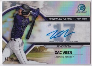 2023 Bowman Chrome Scouts Top 100 Autographs #BTP17 Zac Veen /99