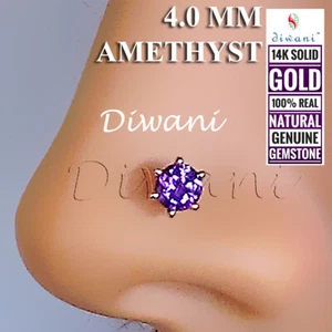 4.0mm Natural Amethyst Nose Lip Labret Piercing Stud Ring Screw Pin 14k Gold - Picture 1 of 12