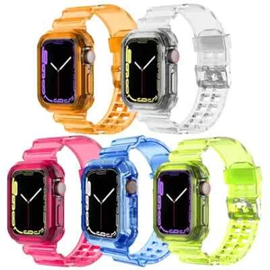 Transparent Clear Watch Band+Bumper Case for Apple Watch Series 9 8 7 6 5 4321SE - Picture 1 of 18