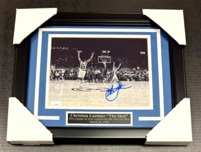 CHRISTIAN LAETTNER BW DUKE GW SHOT SIGNED AUTOGRAPHED 8X10 PHOTO FRAMED JSA COA - Image 1 of 3