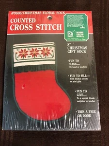 Counted Cross Stitch Kit Christmas Floral Sock #9806 Christmas Gift Sock 8" NIP  - Picture 1 of 2