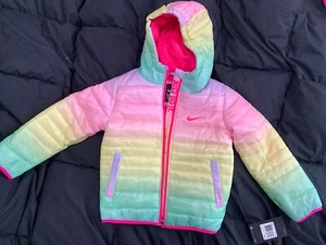 NWT $85 Nike Girl’s Rainbow Puffer Winter/Spring Coat Sizes 4, 5 & 6 - Picture 1 of 3