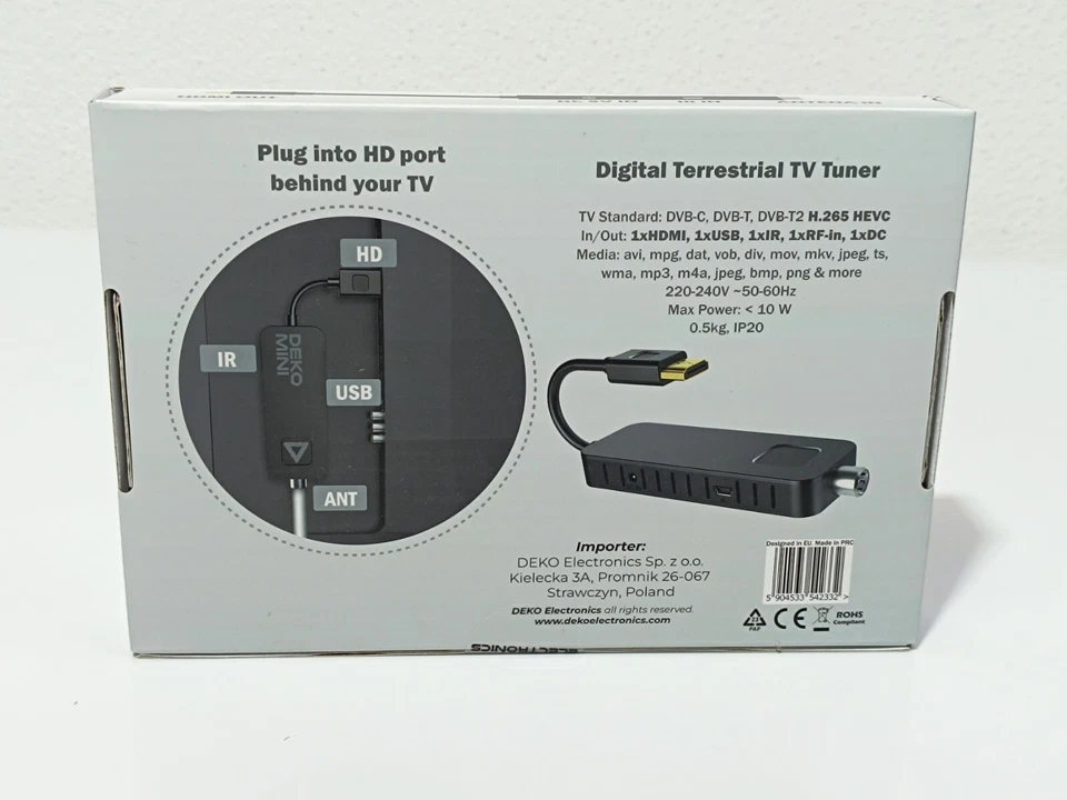 Deko TV Mini DVB-T2 HEVC H.265 Digital TV Tuner, TimeShift - Schwarz     _0.29_5 - Bild 1 von 4