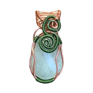 Green Aventurine Artisan Copper Gift For Bestie Wire Wrap Lucky Pendant Jewelry - Picture 1 of 9