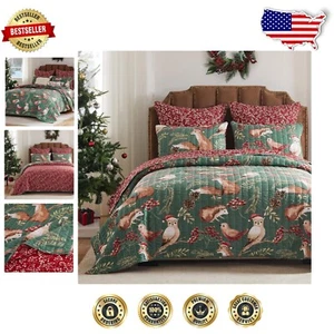 Rustic Reversible Quilt Set with Forest Animals - Ideal for Winter Holidays - Picture 1 of 10