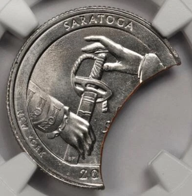 2015 NGC MS62 30% Huge Curved Clip Saratoga Quarter Mint Error Great Eye Appeal - Image 1 of 4