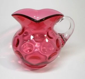 Vintage FENTON CRANBERRY GLASS CREAMER THUMBPRINT Pattern Colorless Glass Handle - Picture 1 of 7