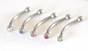 Small 2.5mm Gem Balls, 16g, 12mm long Eyebrow Bar Curved Ring Ear Nipple Earring - Picture 1 of 8