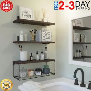 Bathroom Floating Shelves Shelf Wall Mounted Storage Rustic Wood over Toilet - Picture 1 of 8