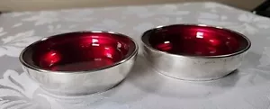 2 Vintage F B Rogers Silver Co Red Glass Silver-Plated Coasters #775 - Picture 1 of 8