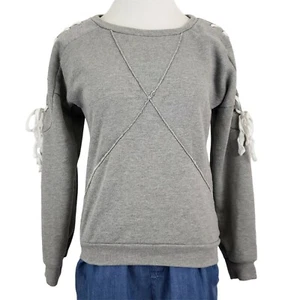 Rue 21 Sweater Women's Small Lace Up Arm Shoulders Sweatshirt Exposed Hem Detail - Picture 1 of 8