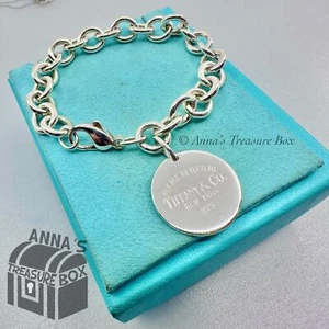 Tiffany & Co. Bracciale Argento 925 RTT Etichetta Rotonda 7,5" (borsa) - Foto 1 di 7